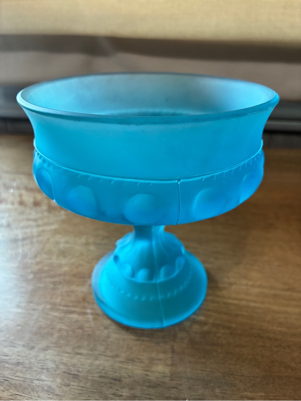 Vintage Blue Glass Compote Pedestal Bowl 5” x 5.5”